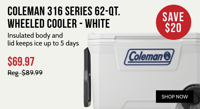 Coleman 316 Series 62-Qt. Wheeled Cooler - White