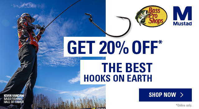 20% off Select Mustad Bass Hooks